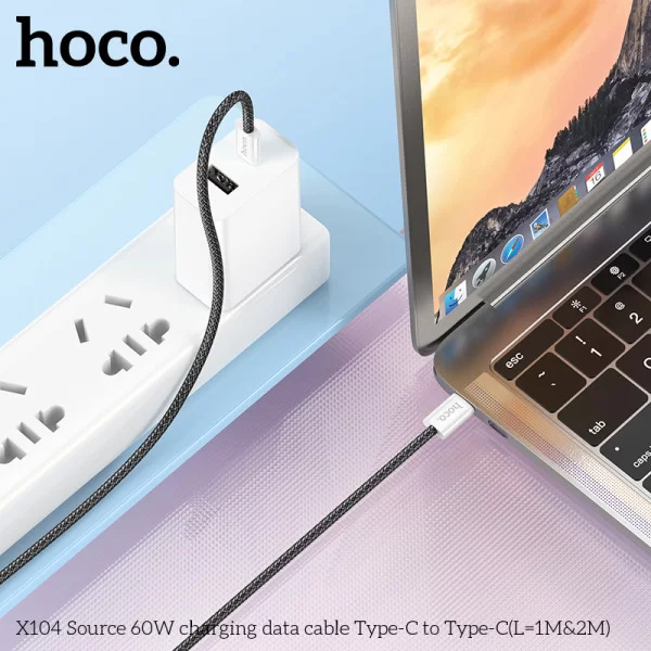Cablu Hoco X104 Source 60W charging data cable Type-C to Type-C(L=1M) [Black]